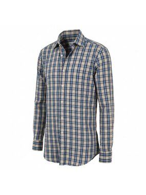 Peter Millar Crown Gingham Twill Shirt Mens M Cotton Spread Collar Blue Check